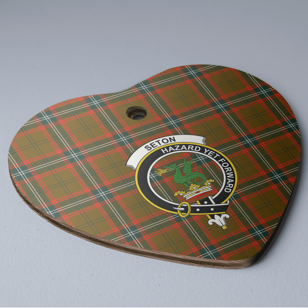 Clan Seton Hunting Modern Tartan Crest Heart Ceramic Ornament GF93 Seton Hunting Modern Tartan Tartan Christmas   