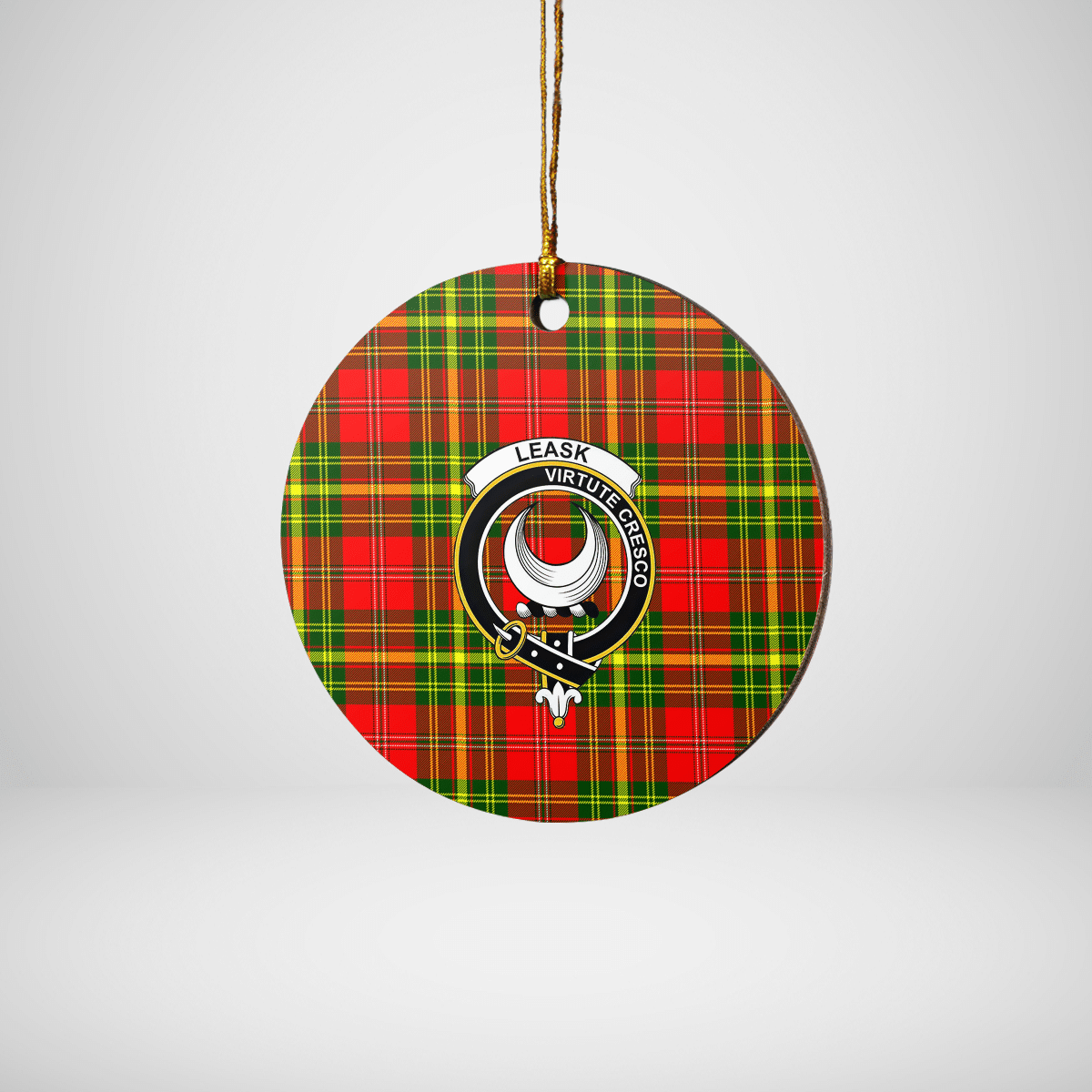 Clan Leask Tartan Crest Round Ceramic Ornament IG88 Leask Tartan Tartan Christmas   
