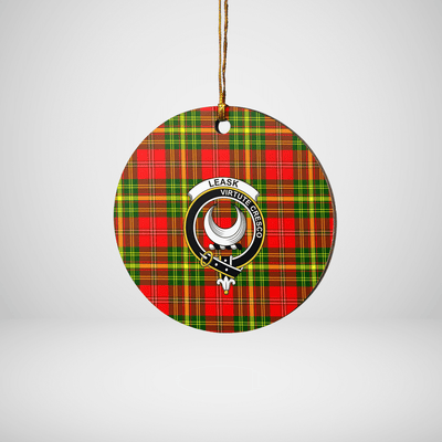 Clan Leask Tartan Crest Round Ceramic Ornament
