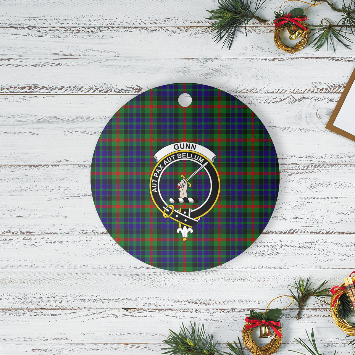Clan Gunn Tartan Crest Round Ceramic Ornament FO21 Gunn Tartan Tartan Christmas   