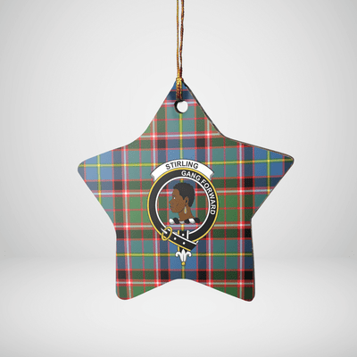 Clan Stirling (of Keir) Tartan Crest Star Ceramic Ornament BN69