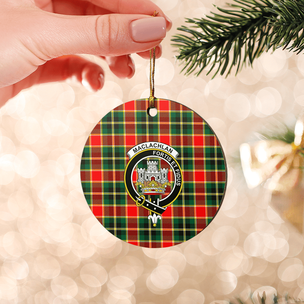 Clan MacLachlan Hunting Modern Tartan Crest Round Ceramic Ornament MU49 MacLachlan Hunting Modern Tartan Tartan Christmas   