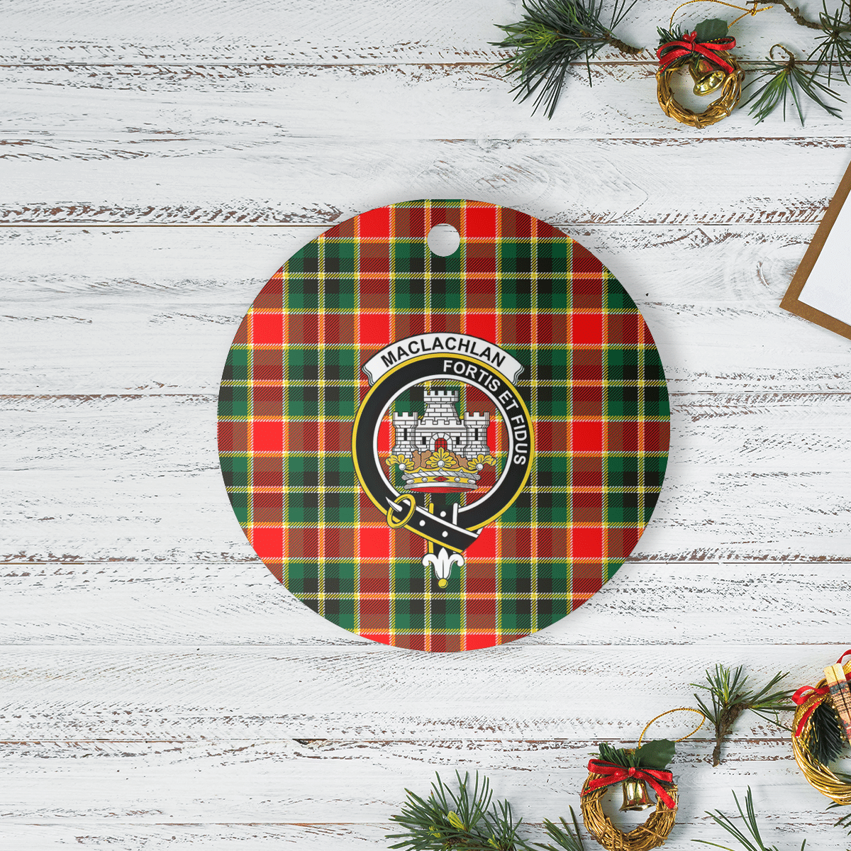 Clan MacLachlan Hunting Modern Tartan Crest Round Ceramic Ornament MU49 MacLachlan Hunting Modern Tartan Tartan Christmas   