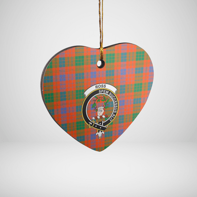 Clan Ross Ancient Tartan Crest Heart Ceramic Ornament