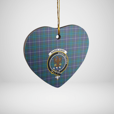 Clan Sandilands (Douglas) Tartan Crest Heart Ceramic Ornament