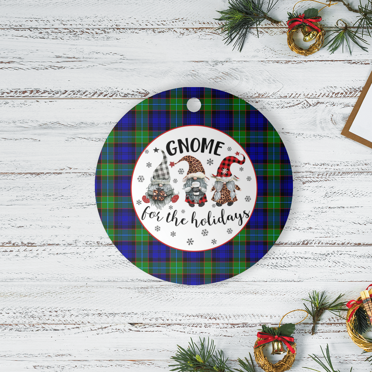 Clan Sempill Modern Tartan Tartan Crest Gnome Round Ceramic Ornament XS26 Sempill Modern Tartan Tartan Christmas   