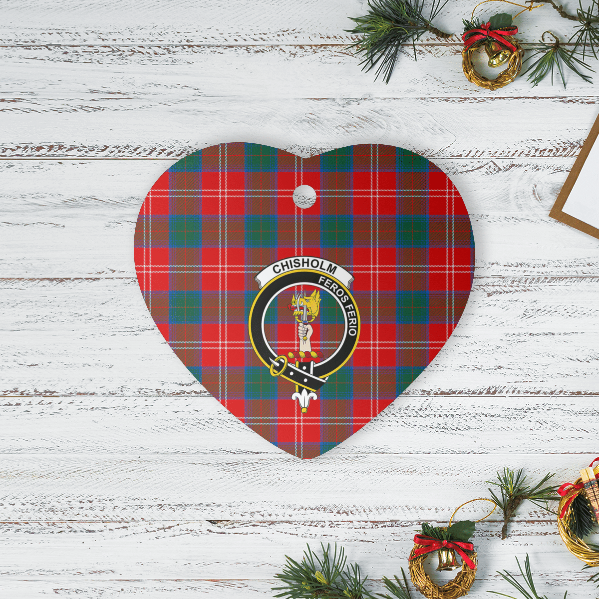 Clan Chisholm Ancient Tartan Crest Heart Ceramic Ornament SZ83 Chisholm Ancient Tartan Tartan Christmas   