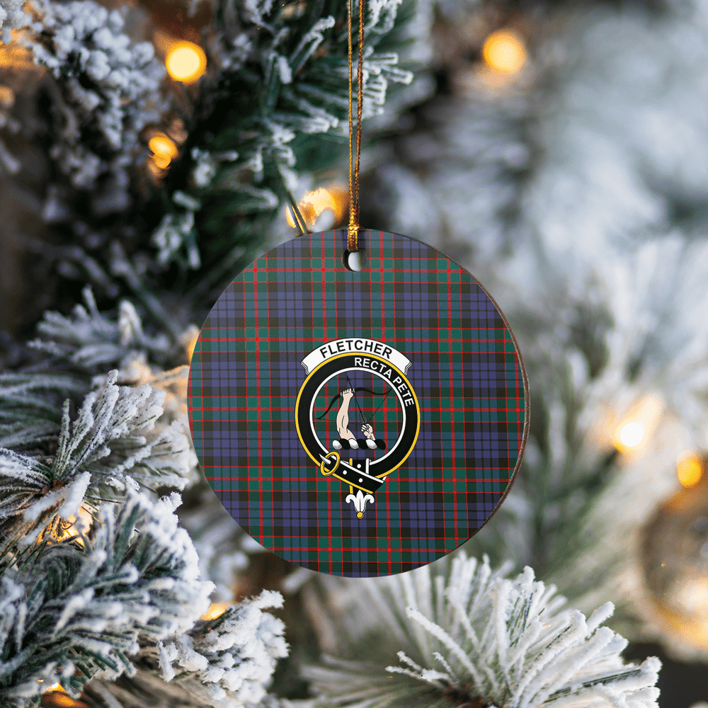 Clan Fletcher of Dunans Tartan Crest Round Ceramic Ornament OQ55 Fletcher of Dunans Tartan Tartan Christmas   