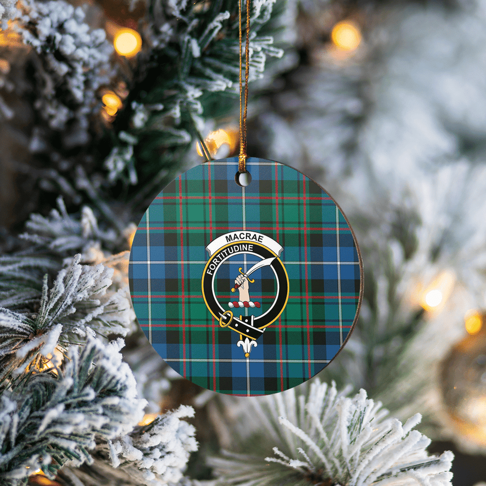 Clan MacRae Hunting Ancient Tartan Crest Round Ceramic Ornament GW98 MacRae Hunting Ancient Tartan Tartan Christmas   