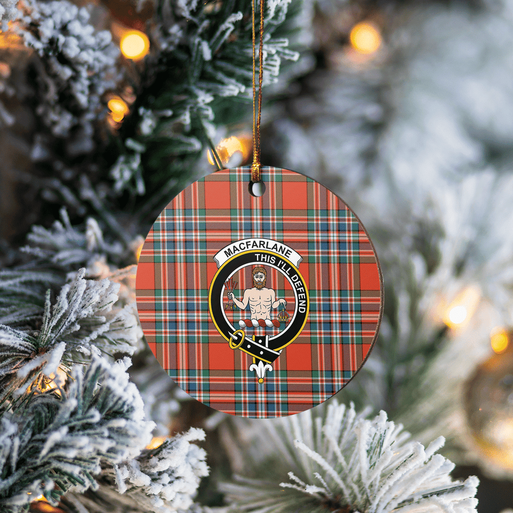 Clan MacFarlane Ancient Tartan Crest Round Ceramic Ornament RF86 MacFarlane Ancient Tartan Tartan Christmas   