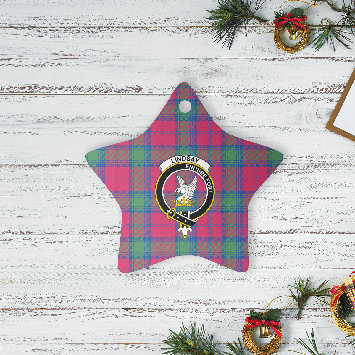 Clan Lindsay Ancient Tartan Crest Star Ceramic Ornament MX45 Lindsay Ancient Tartan Tartan Christmas   