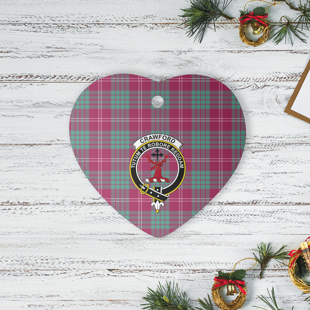 Clan Crawford Ancient Tartan Crest Heart Ceramic Ornament HJ76 Crawford Ancient Tartan Tartan Christmas   