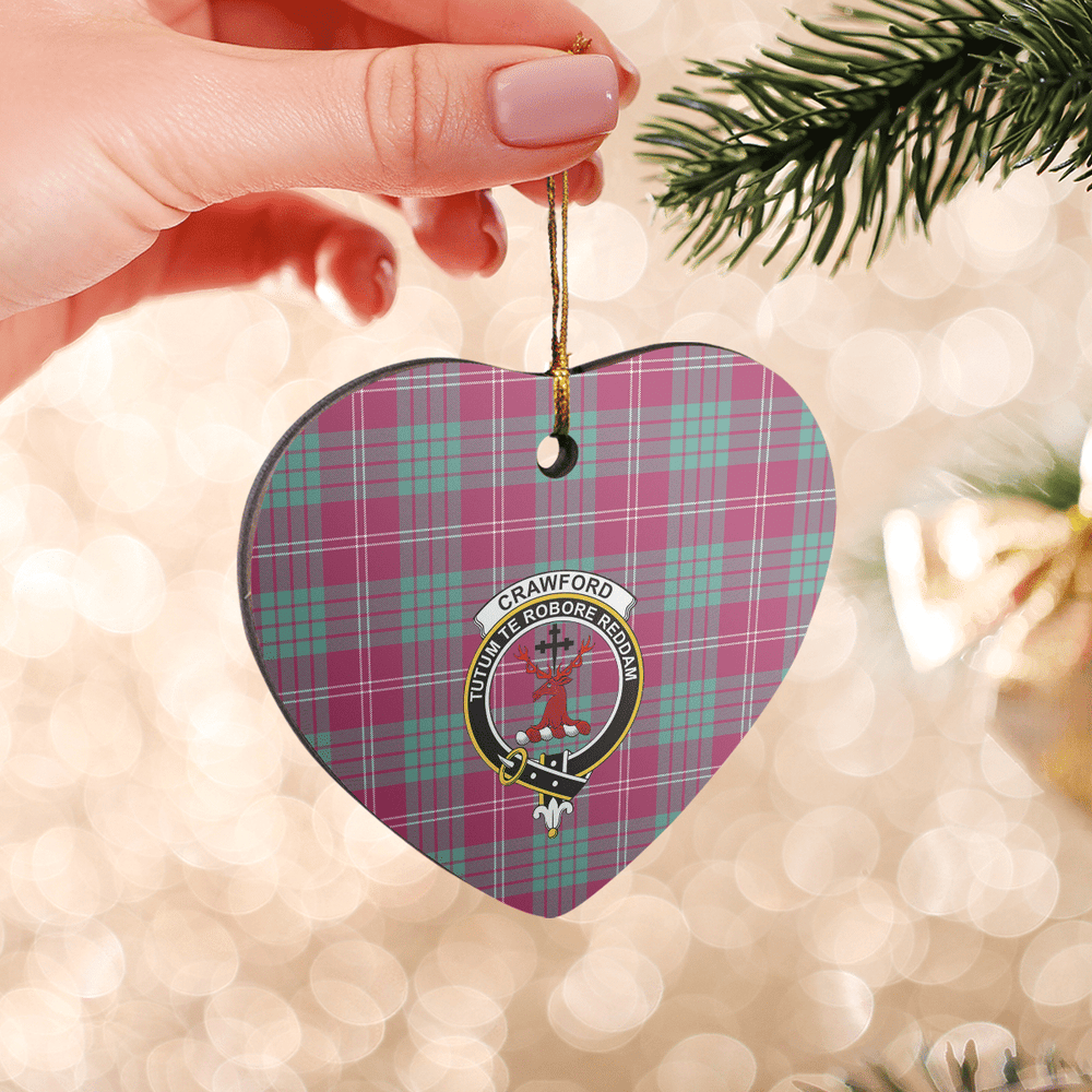 Clan Crawford Ancient Tartan Crest Heart Ceramic Ornament HJ76 Crawford Ancient Tartan Tartan Christmas   
