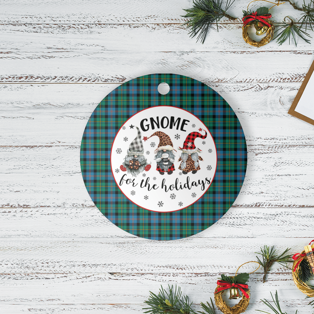 Clan Malcolm Ancient Tartan Tartan Crest Gnome Round Ceramic Ornament JA67 Malcolm Ancient Tartan Tartan Christmas   