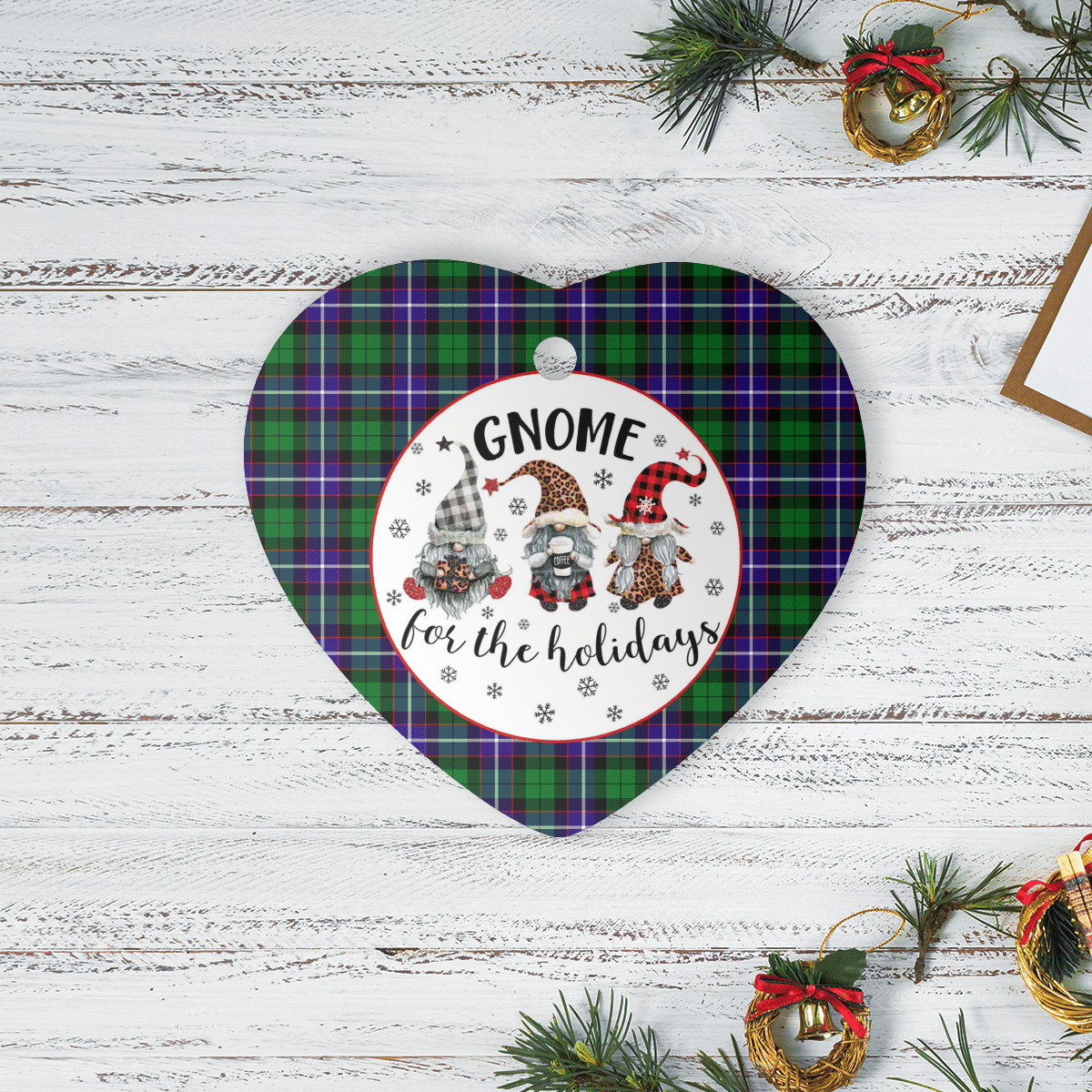 Clan Hunter Tartan Tartan Crest Gnome Heart Ceramic Ornament UZ26 Hunter Tartan Tartan Christmas   