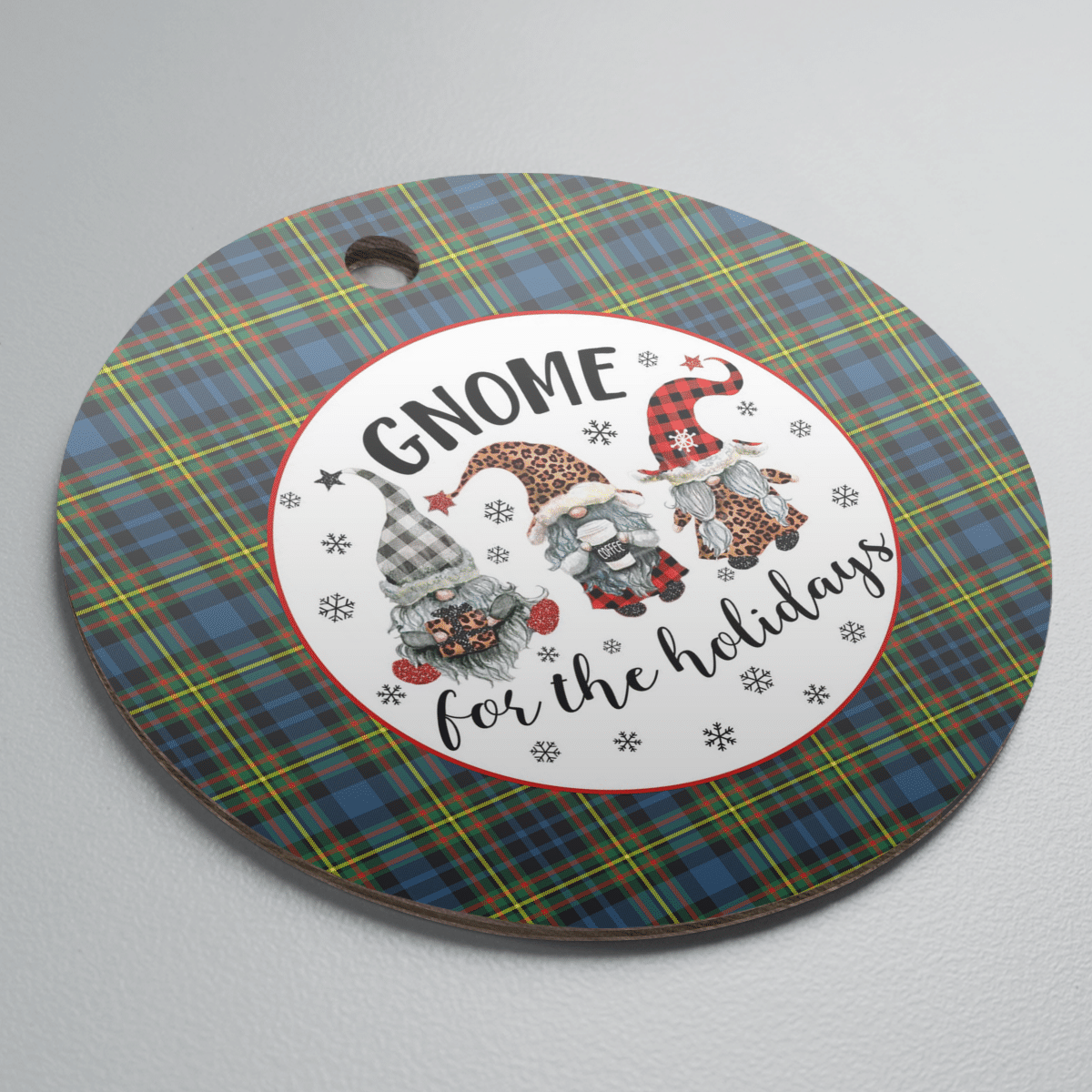 Clan MacLellan Ancient Tartan Tartan Crest Gnome Round Ceramic Ornament MY89 MacLellan Ancient Tartan Tartan Christmas   