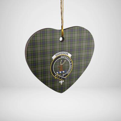 Clan Davidson Tulloch Dress Tartan Crest Heart Ceramic Ornament RD56