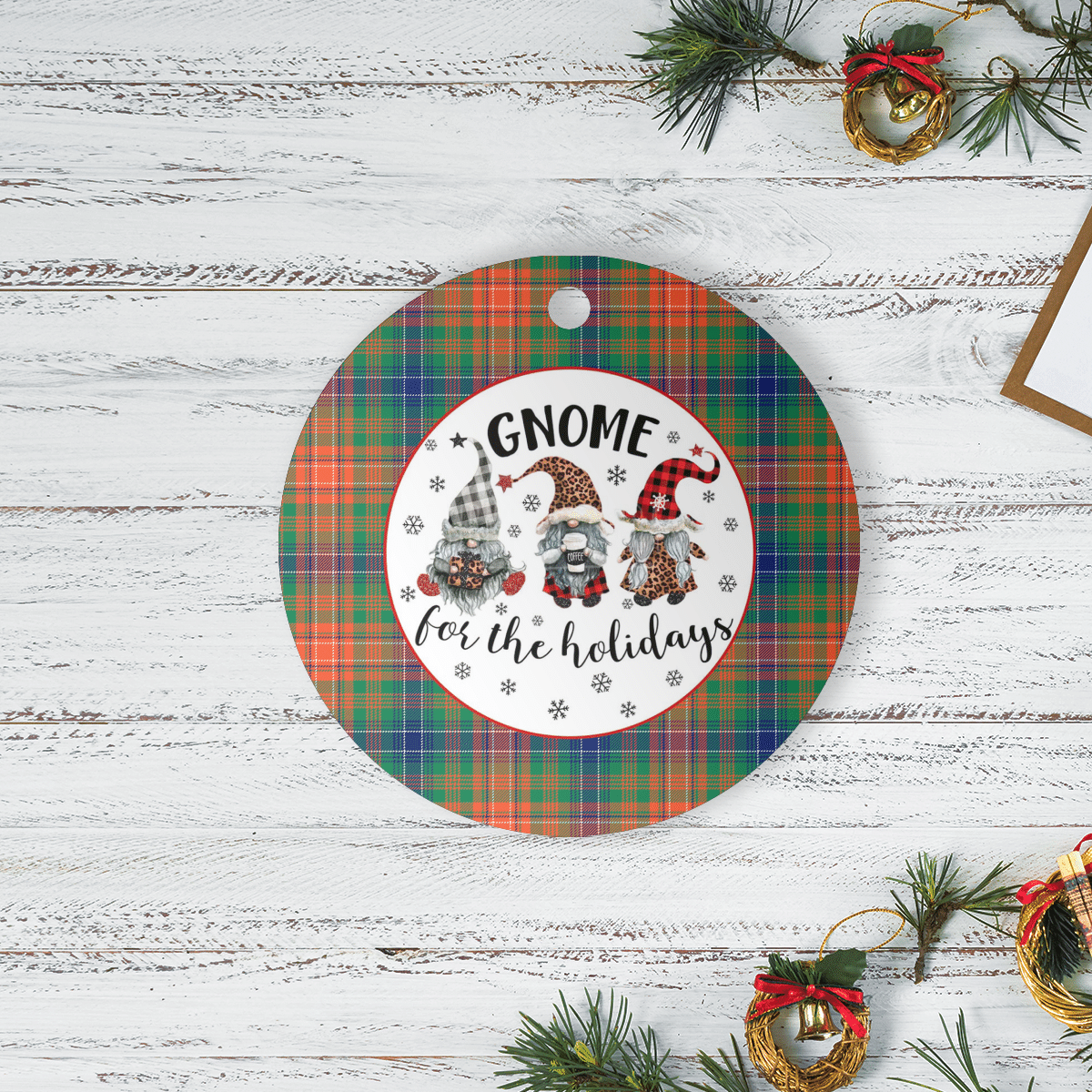 Clan Wilson Ancient Tartan Tartan Crest Gnome Round Ceramic Ornament JG78 Wilson Ancient Tartan Tartan Christmas   