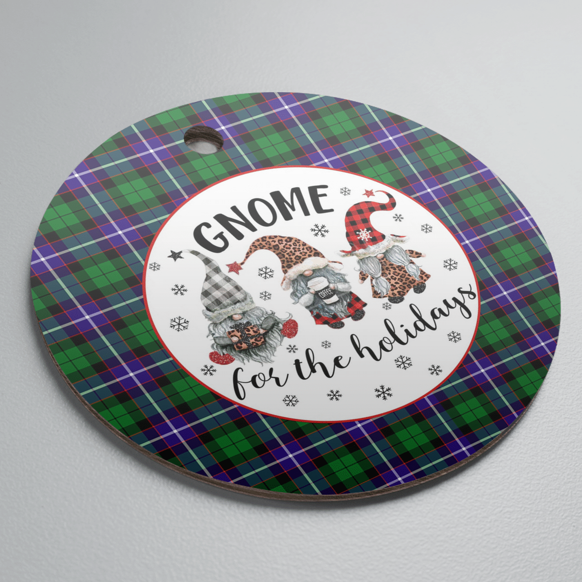Clan Hunter Tartan Tartan Crest Gnome Round Ceramic Ornament BL25 Hunter Tartan Tartan Christmas   
