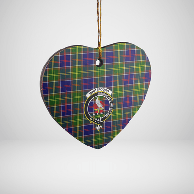 Clan Whitefoord Tartan Crest Heart Ceramic Ornament