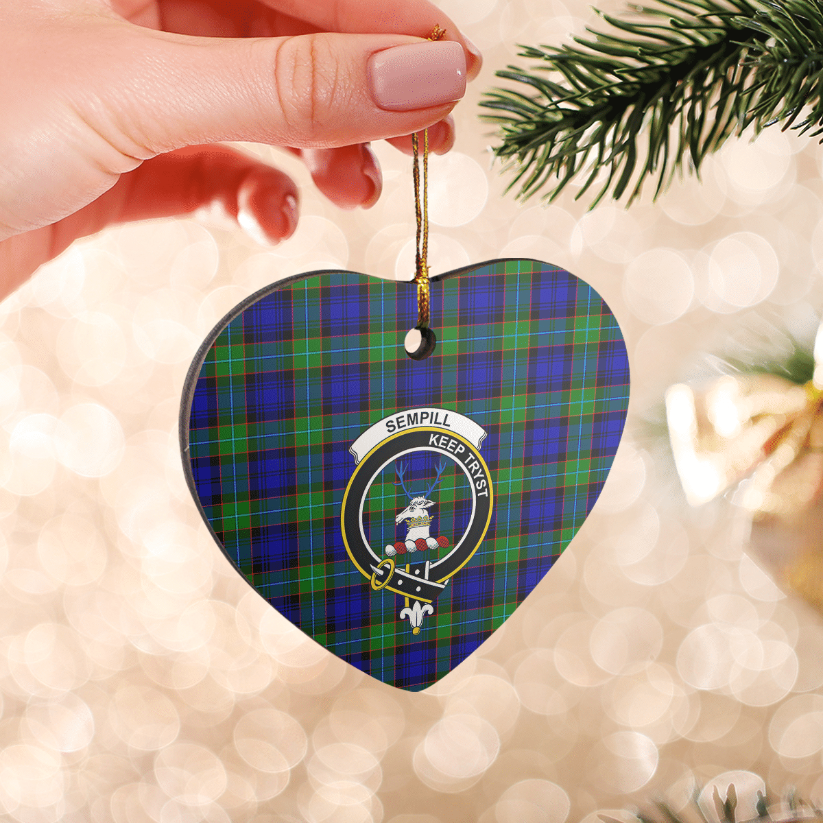 Clan Sempill Modern Tartan Crest Heart Ceramic Ornament JC95 Sempill Modern Tartan Tartan Christmas   