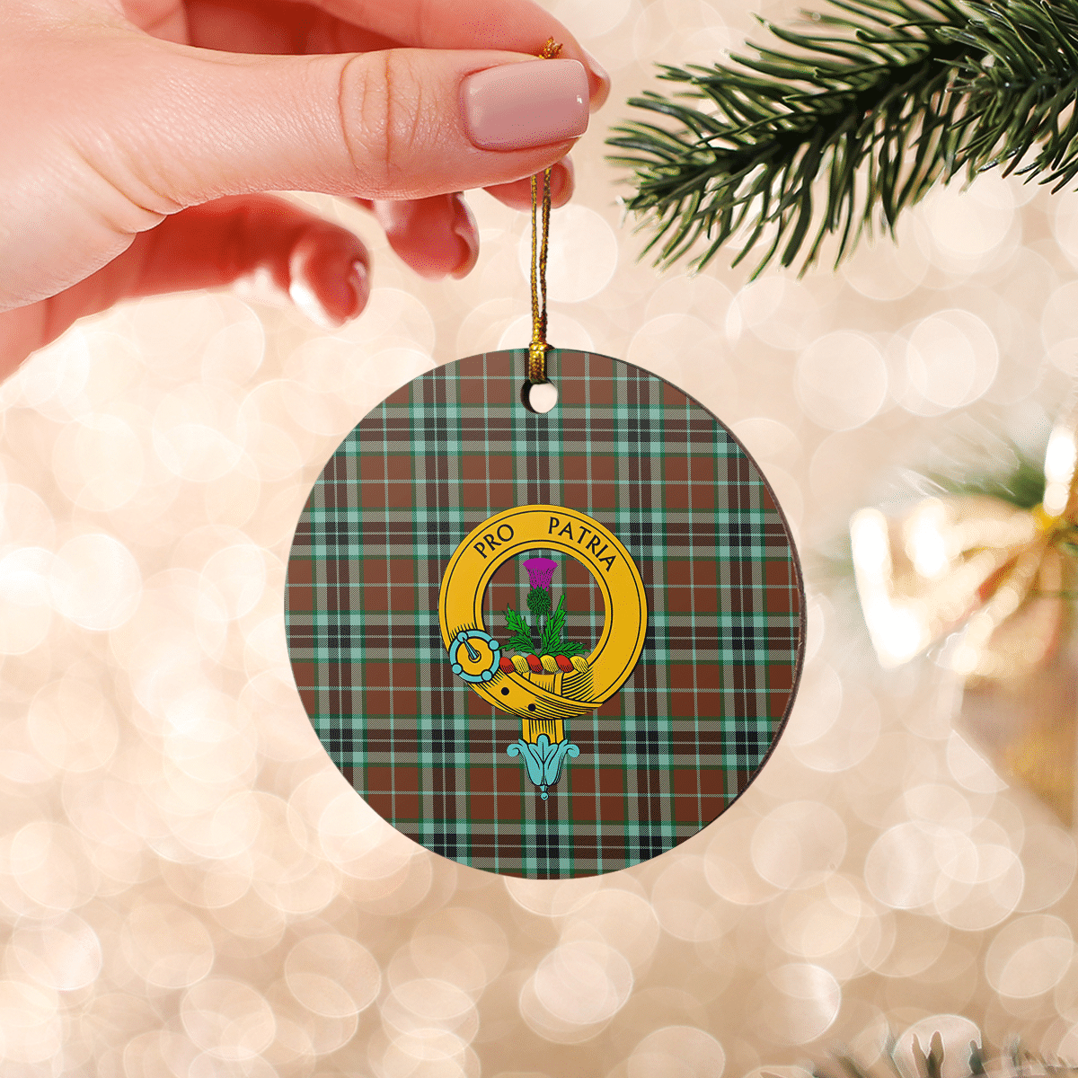 Clan Thomson Hunting Modern Tartan Crest Round Ceramic Ornament HT16 Thomson Hunting Modern Tartan Tartan Christmas   