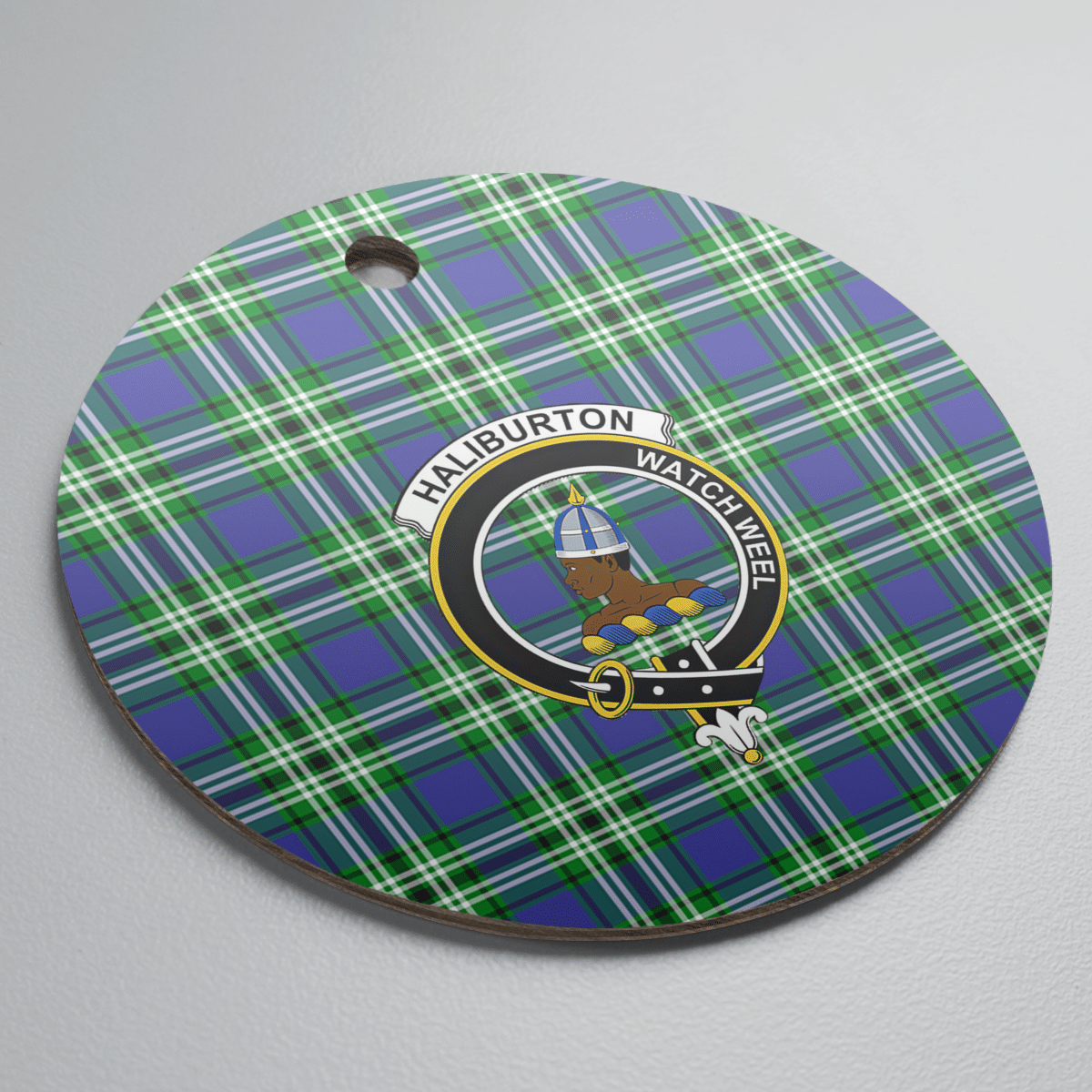 Clan Haliburton Tartan Crest Round Ceramic Ornament JF55 Haliburton Tartan Tartan Christmas   