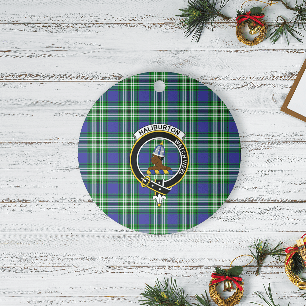 Clan Haliburton Tartan Crest Round Ceramic Ornament JF55 Haliburton Tartan Tartan Christmas   