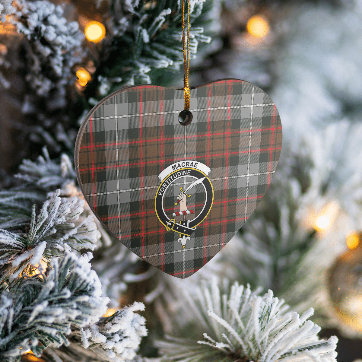 Clan MacRae Hunting Weathered Tartan Crest Heart Ceramic Ornament AU27 MacRae Hunting Weathered Tartan Tartan Christmas   
