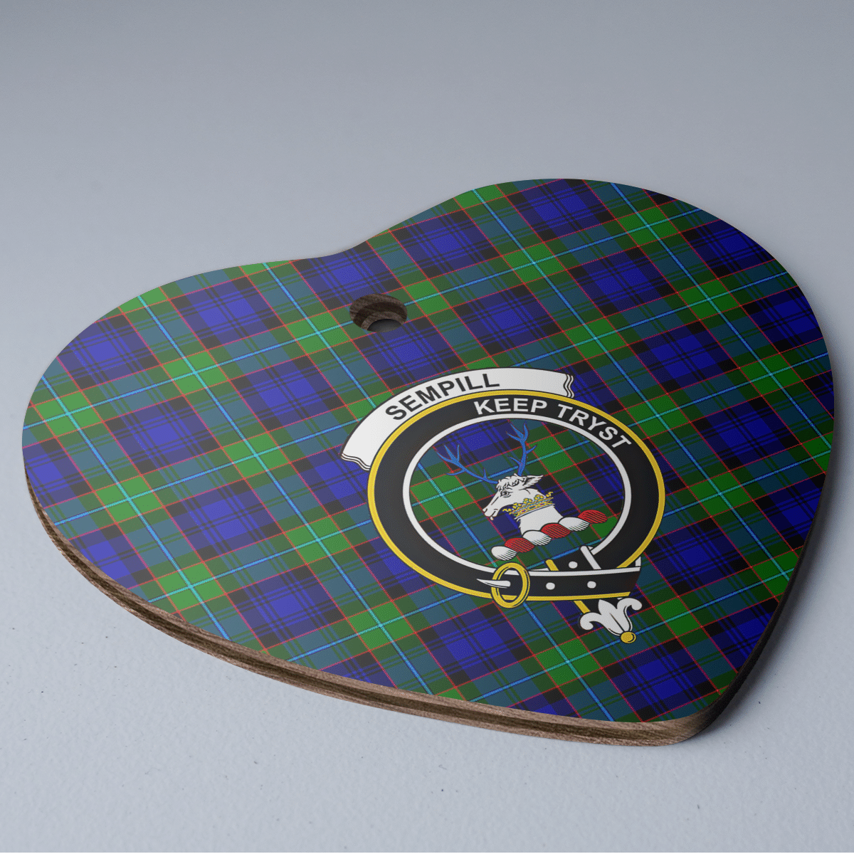 Clan Sempill Modern Tartan Crest Heart Ceramic Ornament JC95 Sempill Modern Tartan Tartan Christmas   