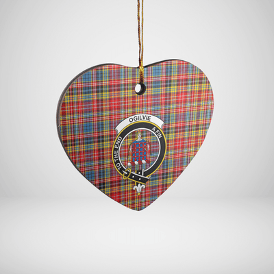 Clan Ogilvie of Airlie Ancient Tartan Crest Heart Ceramic Ornament HZ47