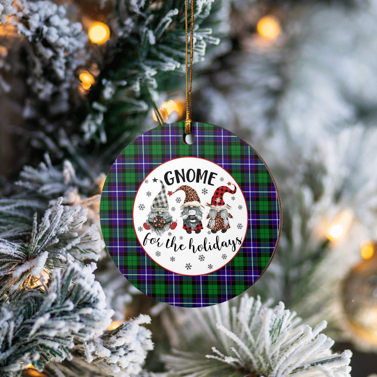 Clan Hunter Tartan Tartan Crest Gnome Round Ceramic Ornament BL25 Hunter Tartan Tartan Christmas   