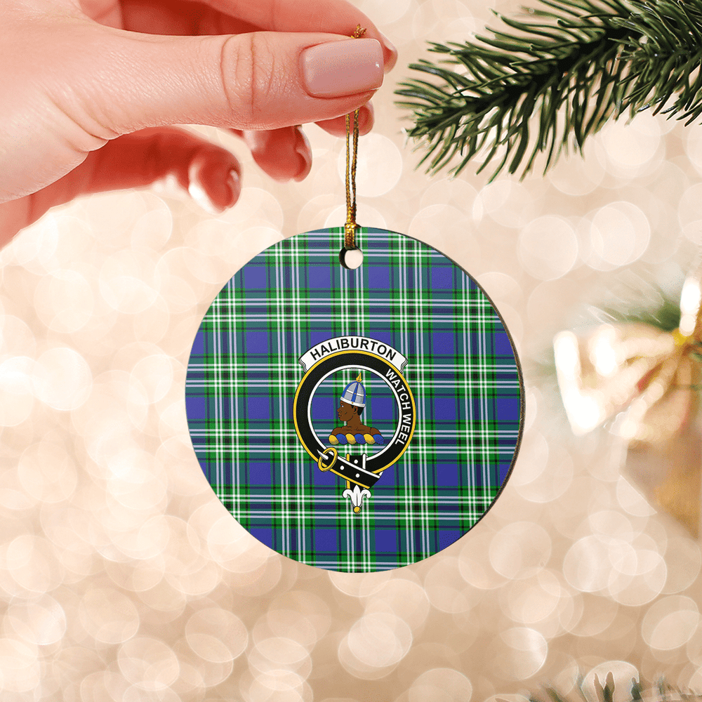 Clan Haliburton Tartan Crest Round Ceramic Ornament JF55 Haliburton Tartan Tartan Christmas   