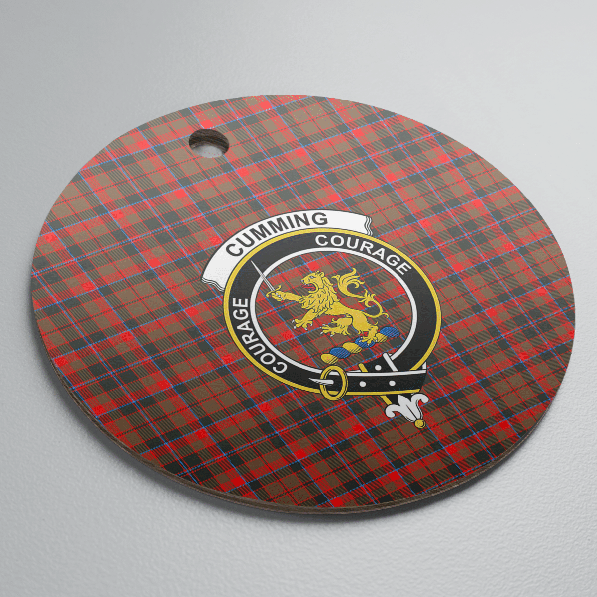 Clan Cumming Hunting Weathered Tartan Crest Round Ceramic Ornament BD39 Cumming Hunting Weathered Tartan Tartan Christmas   