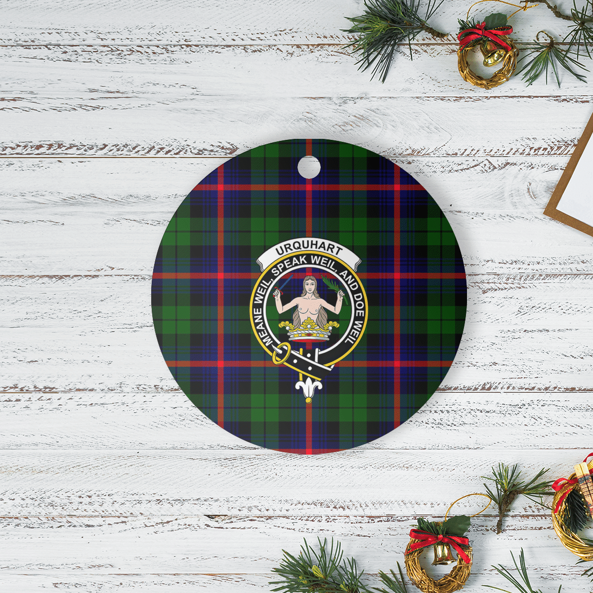 Clan Urquhart Modern Tartan Crest Round Ceramic Ornament PR93 Urquhart Modern Tartan Tartan Christmas   