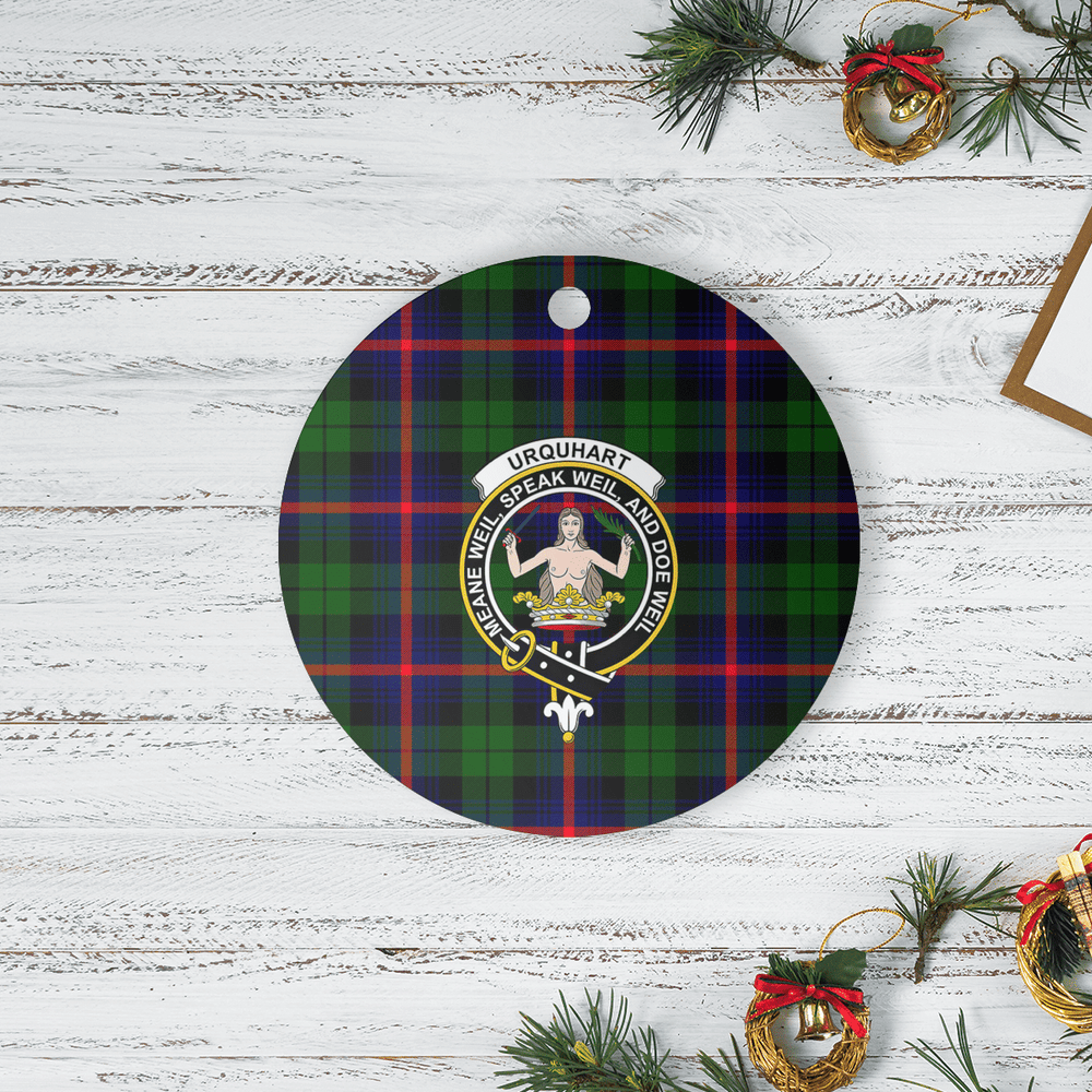Clan Urquhart Modern Tartan Crest Round Ceramic Ornament PR93 Urquhart Modern Tartan Tartan Christmas   
