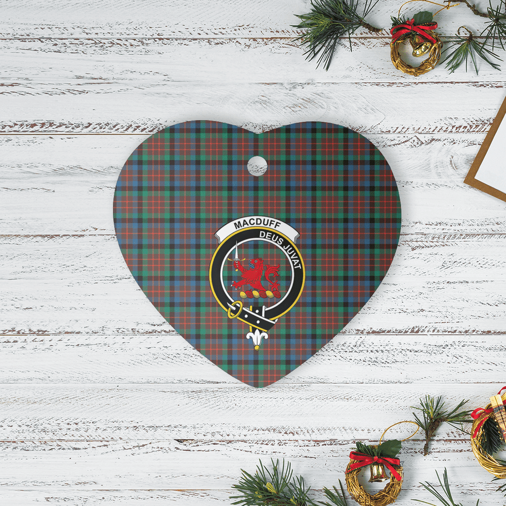 Clan MacDuff Hunting Ancient Tartan Crest Heart Ceramic Ornament JL49 MacDuff Hunting Ancient Tartan Tartan Christmas   