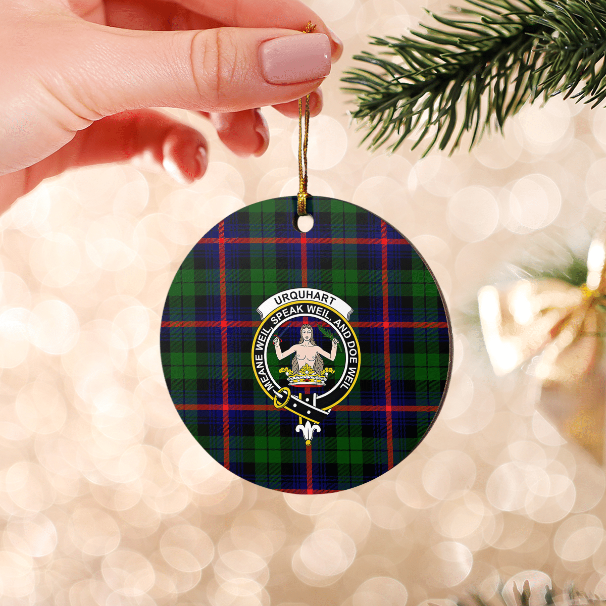 Clan Urquhart Modern Tartan Crest Round Ceramic Ornament PR93 Urquhart Modern Tartan Tartan Christmas   