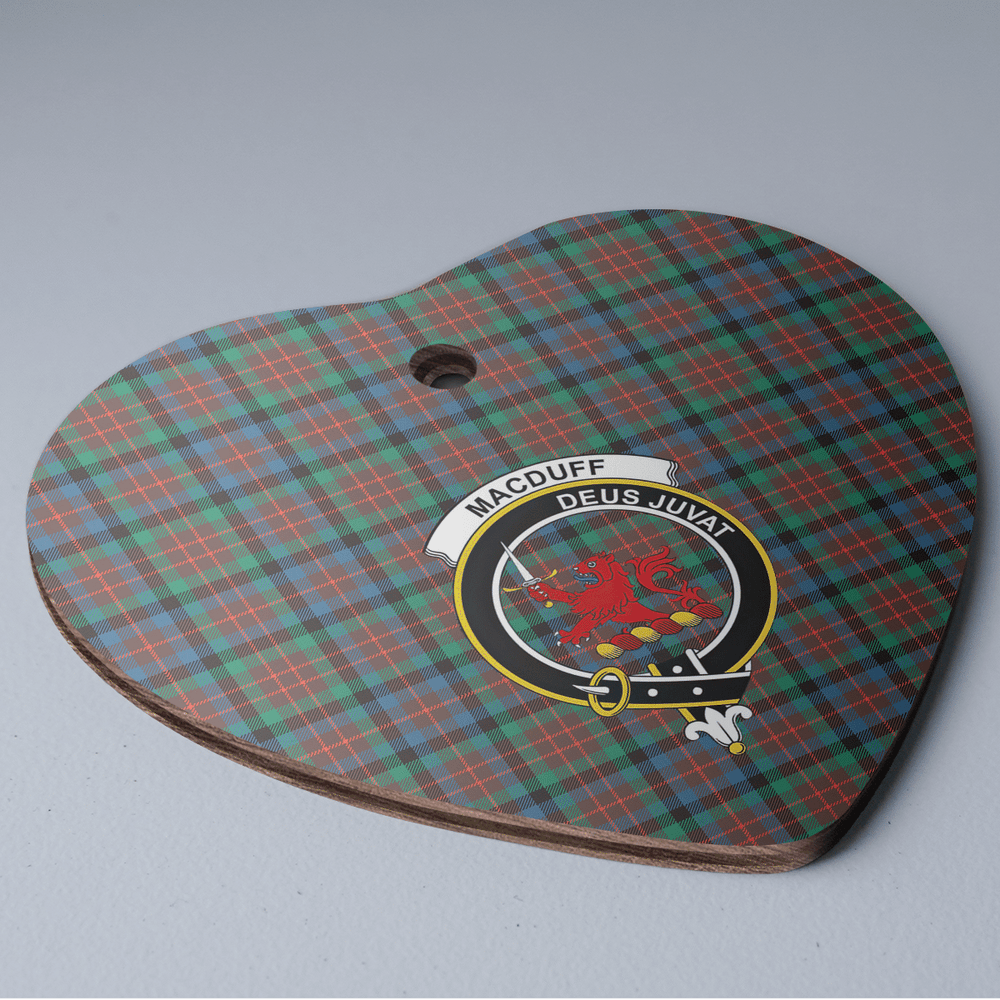 Clan MacDuff Hunting Ancient Tartan Crest Heart Ceramic Ornament JL49 MacDuff Hunting Ancient Tartan Tartan Christmas   