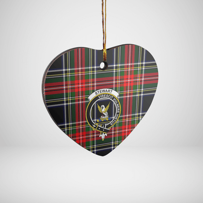 Clan Stewart Black Tartan Crest Heart Ceramic Ornament