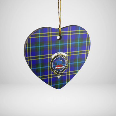 Clan Weir Modern Tartan Crest Heart Ceramic Ornament