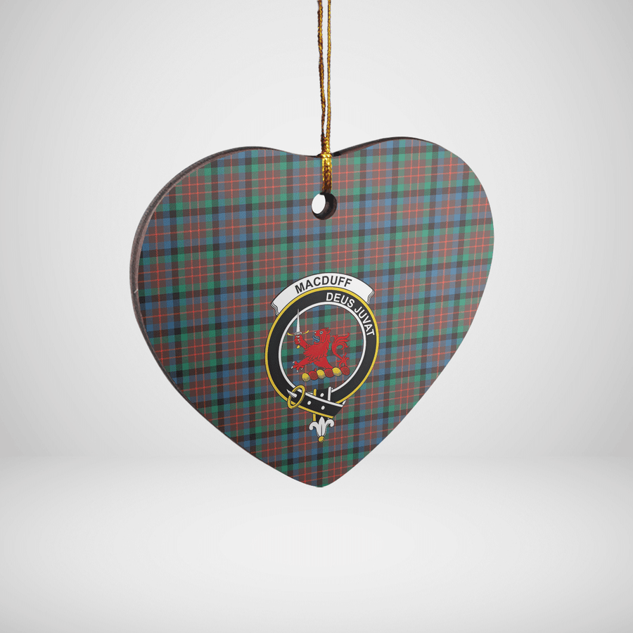 Clan MacDuff Hunting Ancient Tartan Crest Heart Ceramic Ornament JL49 MacDuff Hunting Ancient Tartan Tartan Christmas   