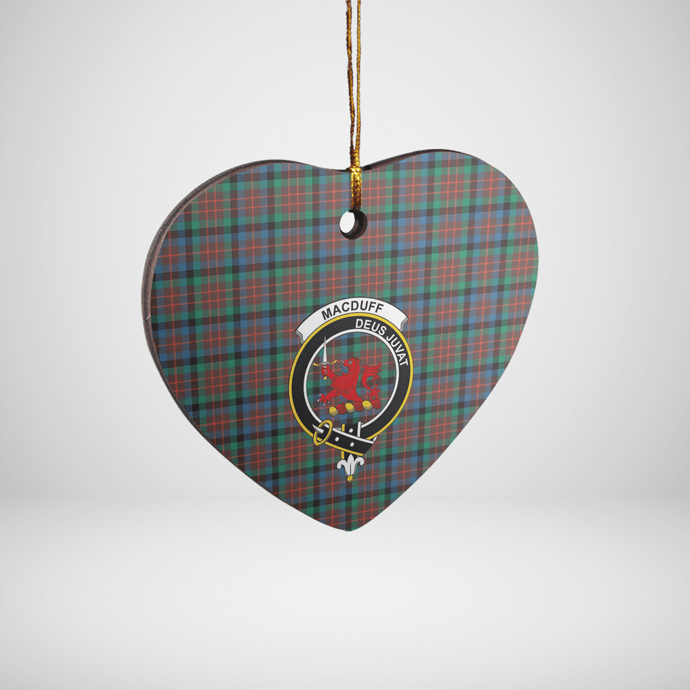 Clan MacDuff Hunting Ancient Tartan Crest Heart Ceramic Ornament JL49 MacDuff Hunting Ancient Tartan Tartan Christmas   
