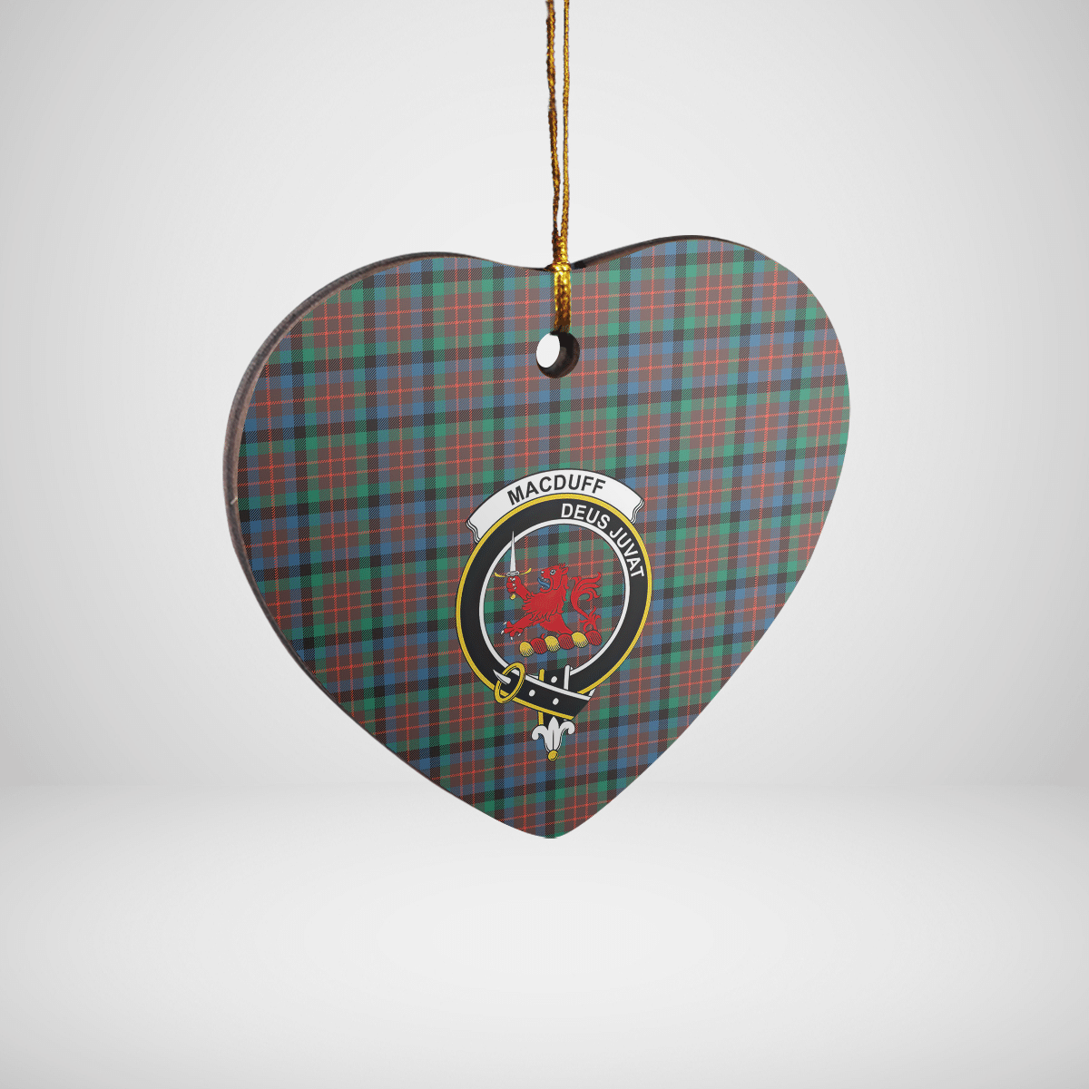 Clan MacDuff Hunting Ancient Tartan Crest Heart Ceramic Ornament JL49 MacDuff Hunting Ancient Tartan Tartan Christmas   