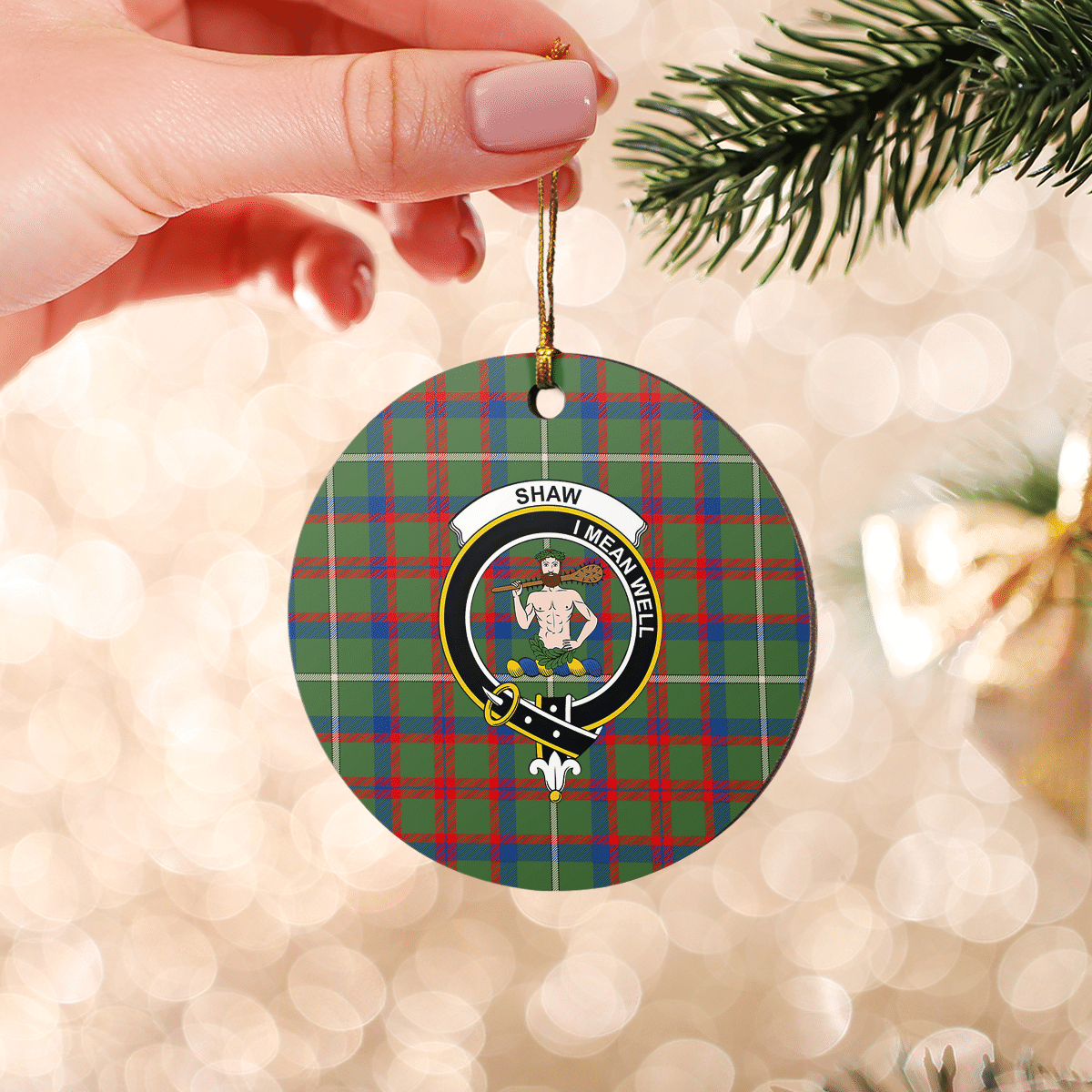 Clan Shaw Green Modern Tartan Crest Round Ceramic Ornament VT84 Shaw Green Modern Tartan Tartan Christmas   