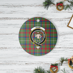 Clan Shaw Green Modern Tartan Crest Round Ceramic Ornament VT84 Shaw Green Modern Tartan Tartan Christmas   