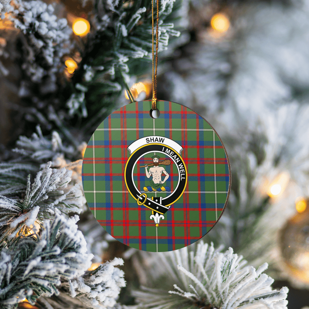 Clan Shaw Green Modern Tartan Crest Round Ceramic Ornament VT84 Shaw Green Modern Tartan Tartan Christmas   