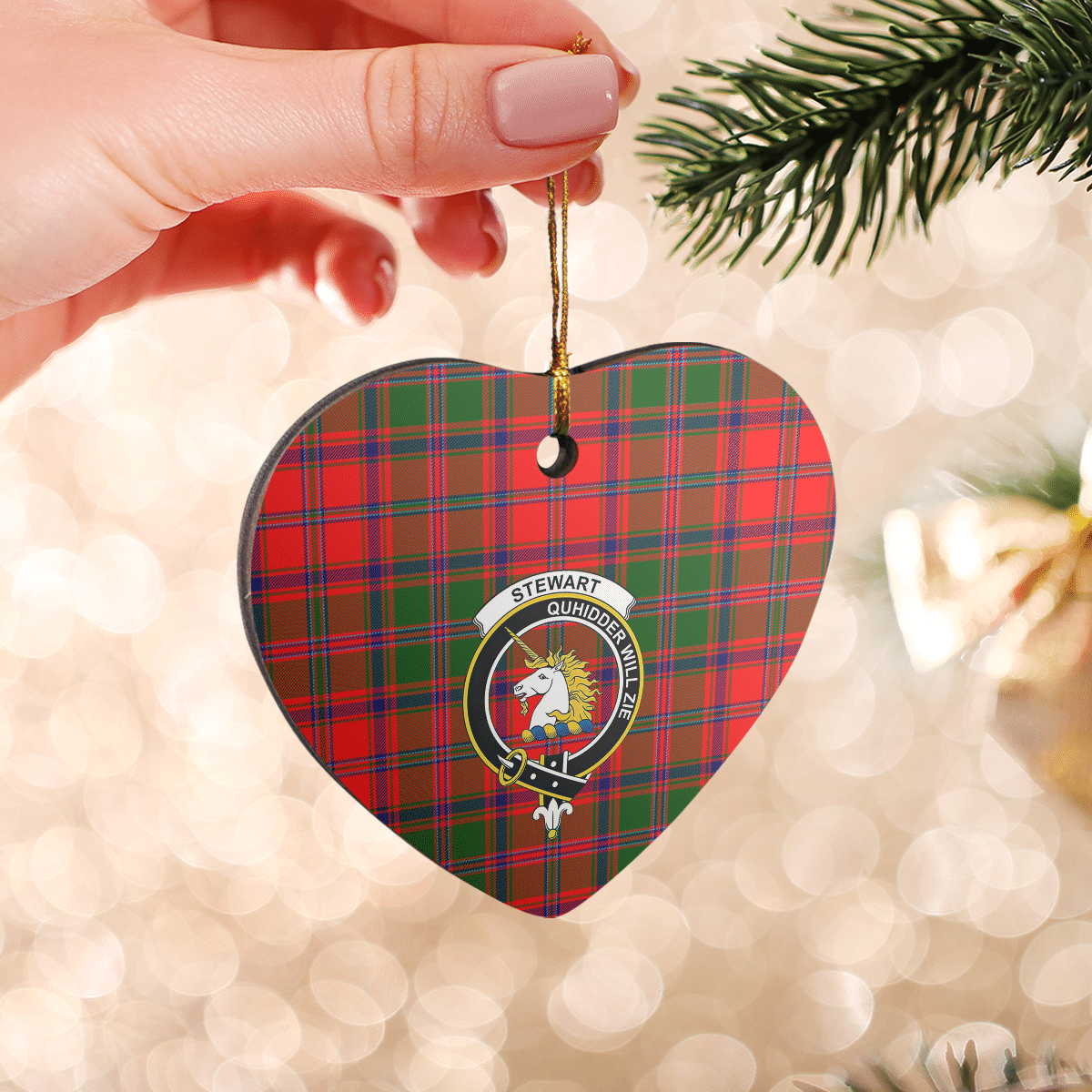 Clan Stewart of Appin Modern Tartan Crest Heart Ceramic Ornament BH70 Stewart of Appin Modern Tartan Tartan Christmas   