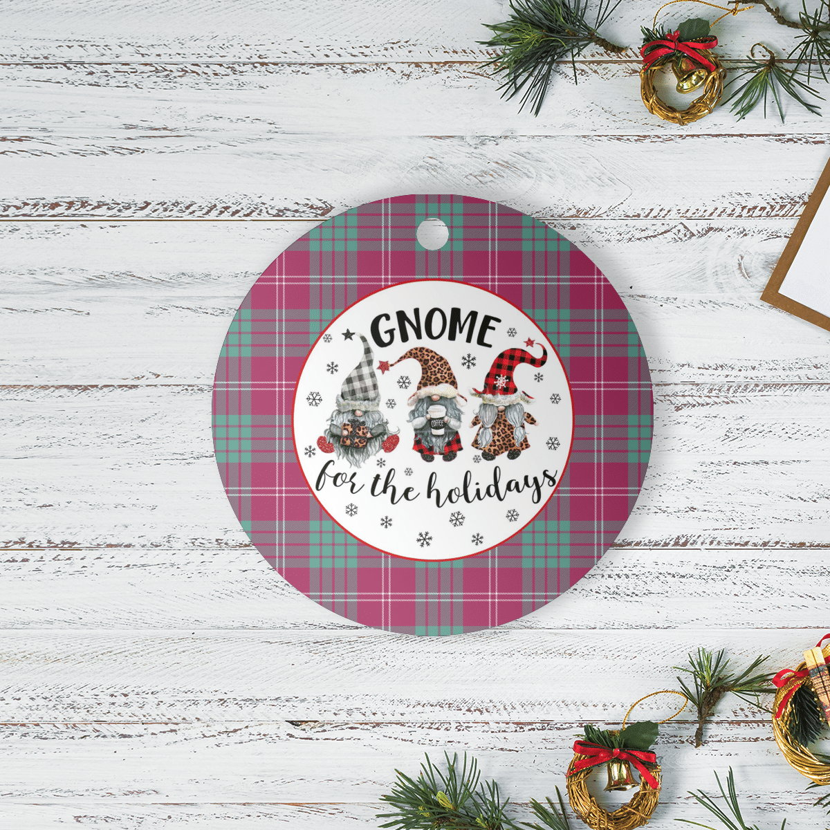 Clan Crawford Ancient Tartan Tartan Crest Gnome Round Ceramic Ornament OZ94 Crawford Ancient Tartan Tartan Christmas   