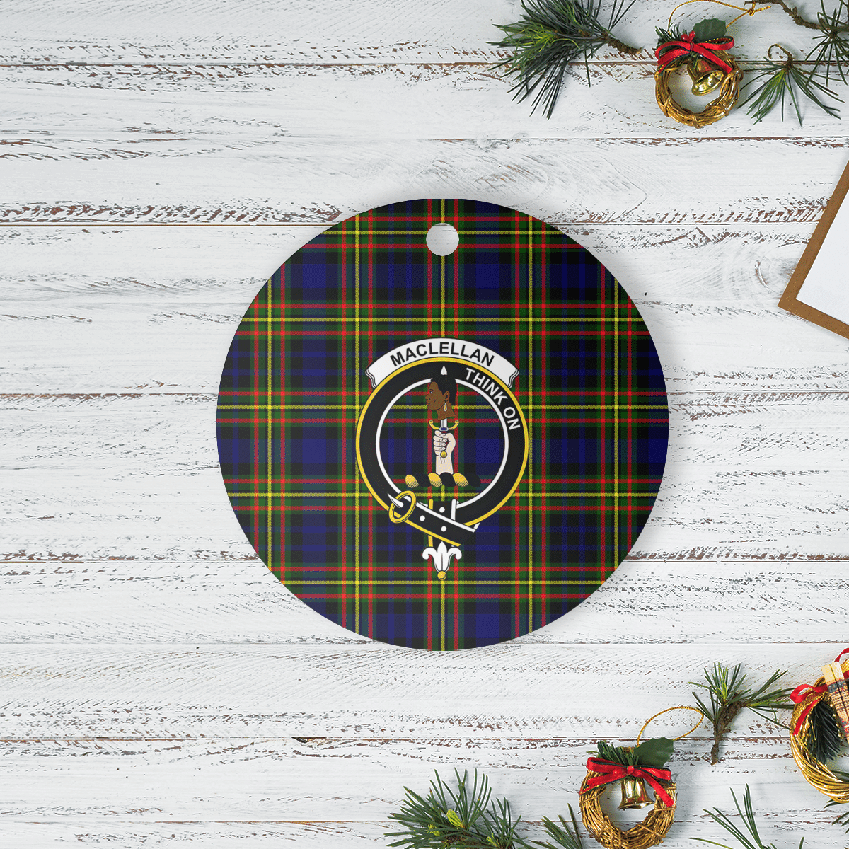 Clan MacLellan Modern Tartan Crest Round Ceramic Ornament BB84 MacLellan Modern Tartan Tartan Christmas   